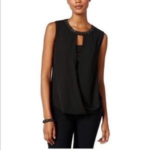 MSK Embellished Draped Keyhole Blouse Top NWT